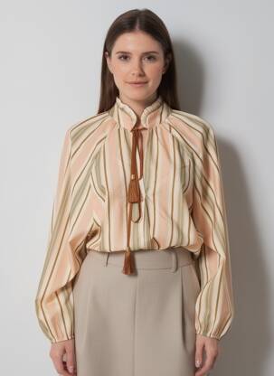 Blouse imprimé fantaisie manches longues beige DIXIE femme