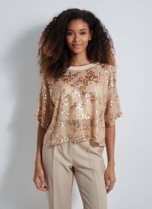 Top coupe fluide manches courtes beige IMPERIAL femme