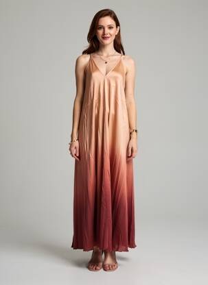 Robe longue imprimé fantaisie fines bretelles rose DIXIE femme