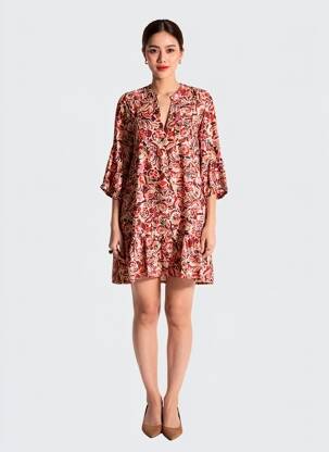 Robe courte manches 3/4 manches 3/4 rouge PAKO LITTO femme