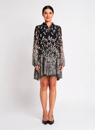 Robe courte coupe évasée manches longues noir MOLLY BRACKEN femme