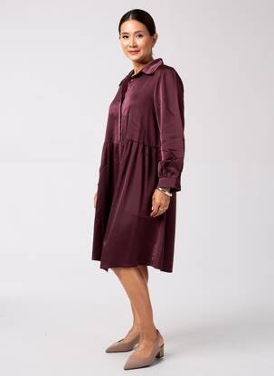 Robe mi-longue coupe fluide manches longues violet PAKO LITTO femme