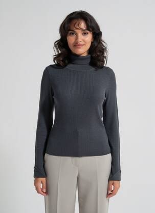 Pull col roulé coupe cintrée manches longues gris MOLLY BRACKEN femme