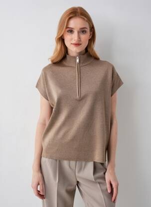 Pull coupe droite manches courtes beige B.YOUNG femme