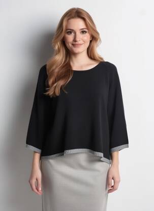 Pull coupe droite manches 3/4 noir PAKO LITTO femme