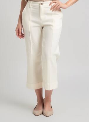 Pantalon 7/8 fermeture zippée sous rabat boutonné blanc B.YOUNG femme