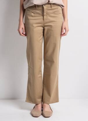 Pantalon droit fermeture zippée sous rabat boutonné beige COUTURIST femme