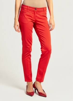 Pantalon slim fermeture zippée sous rabat boutonné rouge COUTURIST femme