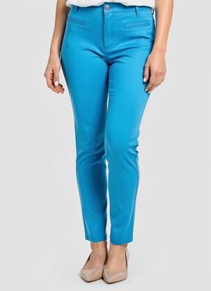 Pantalon slim fermeture zippée sous rabat boutonné bleu COUTURIST femme