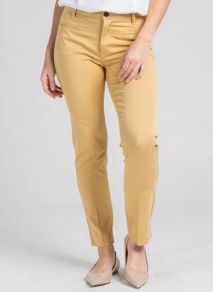 Pantalon slim fermeture zippée sous rabat boutonné beige COUTURIST femme