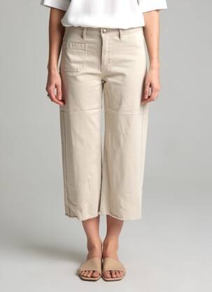 Pantalon 7/8 fermeture zippée sous rabat boutonné beige COUTURIST femme