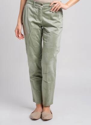 Pantalon chino fermeture zippée sous rabat boutonné taille normale vert COUTURIST femme