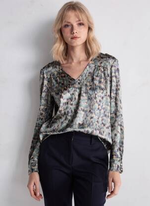 Top imprimé fantaisie manches longues gris COUTURIST femme