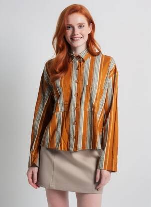 Chemisier imprimé fantaisie manches longues marron COUTURIST femme