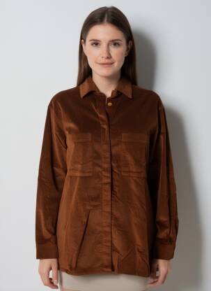 Chemisier coupe droite manches longues marron COUTURIST femme