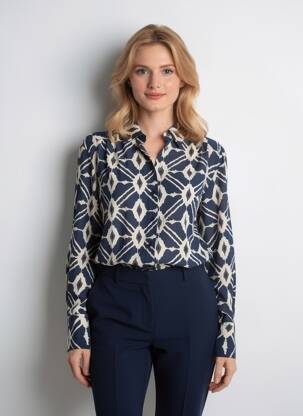 Chemisier imprimé fantaisie manches longues bleu B.YOUNG femme