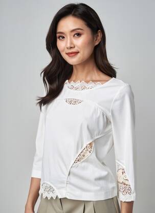 T-shirt manches 3/4 manches 3/4 blanc DANIELA DALLAVALLE femme