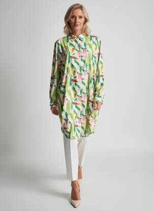 Robe mi-longue coupe fluide manches longues vert CHRISTY femme