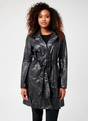 Manteau long coupe cintrée sans capuche noir CHRISTY femme