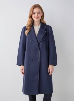Manteau long coupe droite sans capuche bleu BLANC BOHEME femme