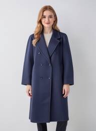 Manteau long coupe droite sans capuche bleu BLANC BOHEME femme