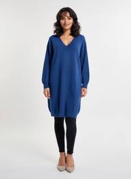 Robe pull col v manches longues bleu BLANC BOHEME femme