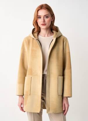 Manteau court capuche a capuche beige BLANC BOHEME femme