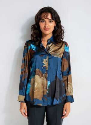 Chemisier coupe cintrée manches longues bleu BLANC BOHEME femme