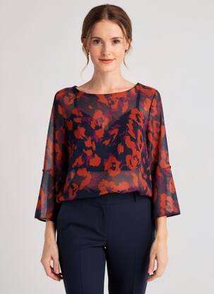 Blouse imprimé fantaisie manches longues orange BLANC BOHEME femme
