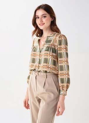 Chemisier imprimé fantaisie manches longues vert MADE IN ITALY femme