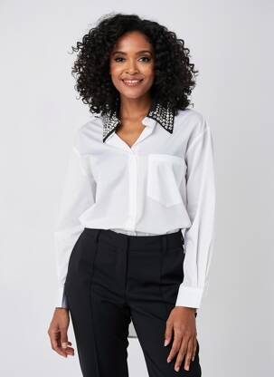 Chemisier coupe droite manches longues blanc LM LULU femme