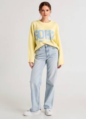 Pull col rond manches longues jaune FLAMANT ROSE femme