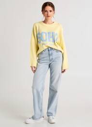 Pull resserrée sur le bas manches longues jaune FLAMANT ROSE femme
