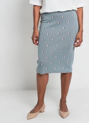 Jupe mi-longue coupe droite bleu BRIC-A-BRAC femme