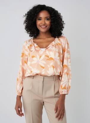 Blouse tissage popeline manches 3/4 orange BLANC BOHEME femme