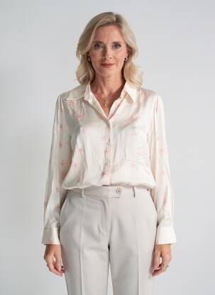 Chemisier imprimé fantaisie manches longues beige BLANC BOHEME femme