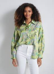 Chemisier imprimé fantaisie manches longues vert BLANC BOHEME femme