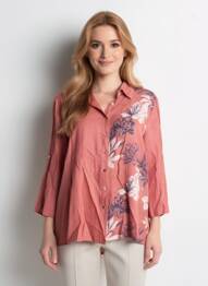 Chemisier imprimé fantaisie manches longues rose BLANC BOHEME femme