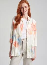 Chemisier imprimé fantaisie manches 3/4 blanc BLANC BOHEME femme
