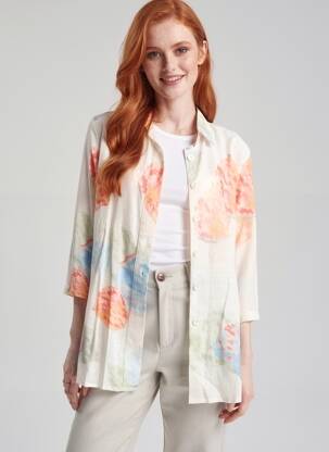 Chemisier imprimé fantaisie manches 3/4 blanc BLANC BOHEME femme