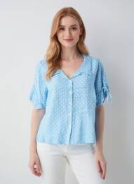 Chemisier manches courtes manches courtes bleu BLANC BOHEME femme