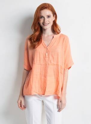 Blouse col v manches courtes orange BLUGAYA femme