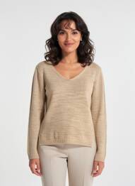 Pull maille ajourée manches longues marron BLANC BOHEME femme
