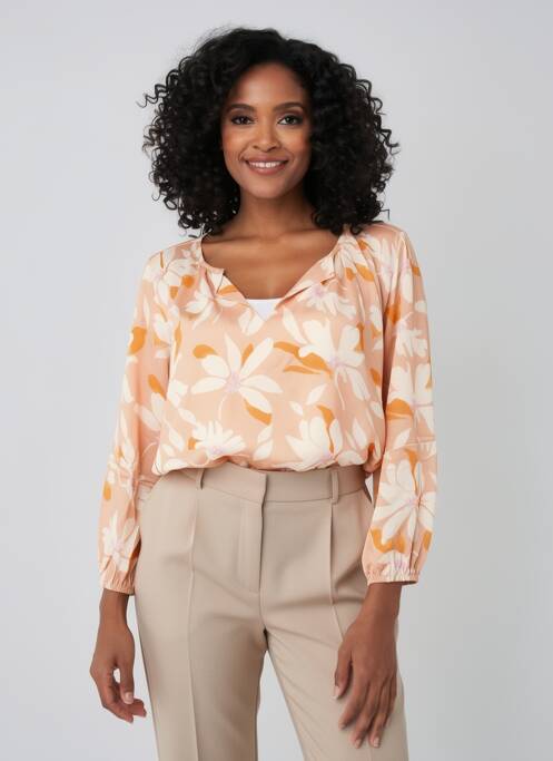 Blouse tissage popeline manches 3/4 orange BLANC BOHEME femme