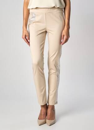 Pantalon slim taille élastique beige ELLY ITALIA femme