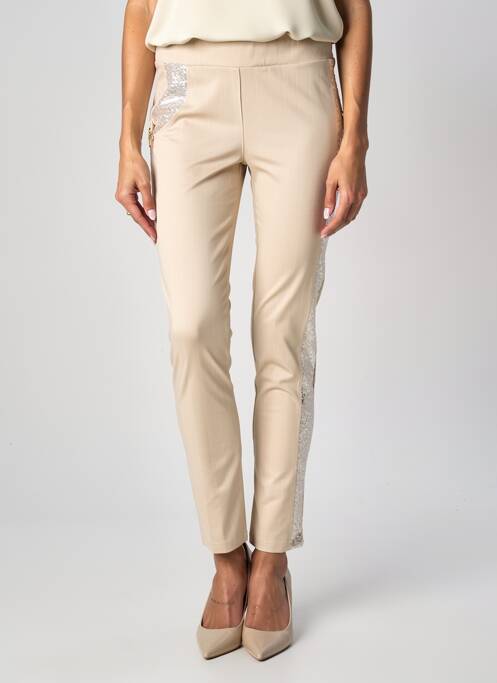Pantalon slim taille élastique beige ELLY ITALIA femme