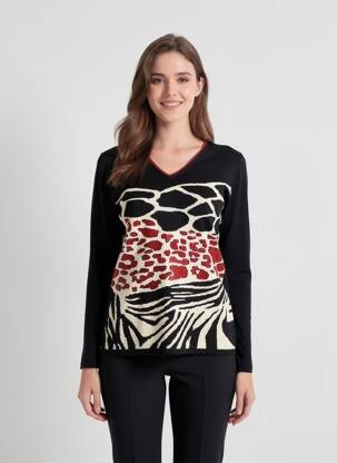 Pull coupe cintrée manches longues noir FRANCE RIVOIRE femme