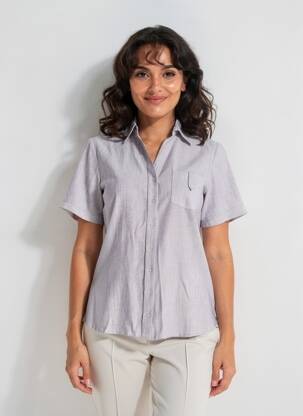Chemisier coupe cintrée manches courtes gris FRANCE RIVOIRE femme