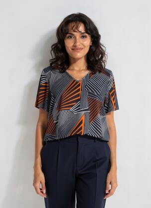 T-shirt col v manches courtes bleu FRANCE RIVOIRE femme