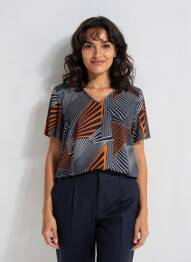 T-shirt col v manches courtes bleu FRANCE RIVOIRE femme